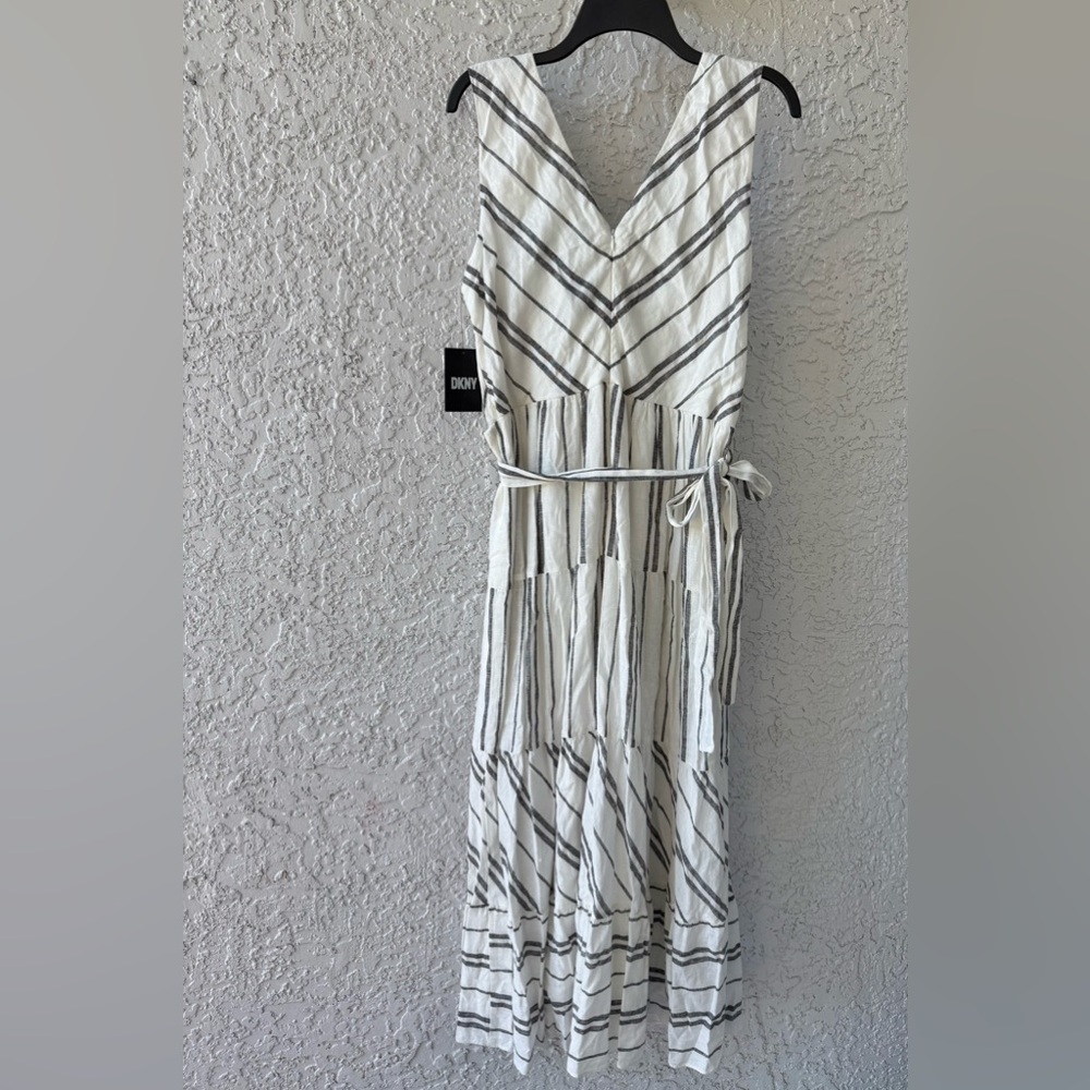 DKNY Striped Linen-Blend Midi-Dress size 14